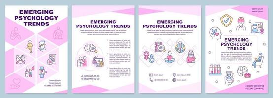modello di brochure rosa tendenze psicologiche emergenti. salute mentale. design volantino con icone lineari. 4 layout vettoriali per la presentazione, relazioni annuali.