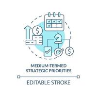 priorità strategiche a medio termine icona del concetto turchese. illustrazione di linea sottile di idea astratta di pianificazione di bilancio. disegno di contorno isolato. tratto modificabile. vettore