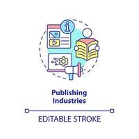 icona del concetto di industrie editoriali. illustrazione della linea sottile dell'idea astratta del componente del settore delle informazioni. libri e giornali. disegno di contorno isolato. tratto modificabile. vettore