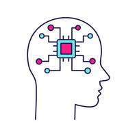 icona del colore dell'intelligenza artificiale. robot. testa umana con rete digitale di chip. robotica. illustrazione vettoriale isolata
