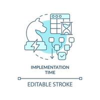 tempo di implementazione icona del concetto turchese. robusta strategia energetica idea astratta linea sottile illustrazione. coordinazione. disegno di contorno isolato. tratto modificabile. vettore