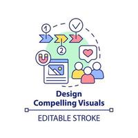 design accattivante icona del concetto di elementi visivi. catturare immagini. illustrazione al tratto sottile dell'idea astratta della portata dell'attenzione del cliente. disegno di contorno isolato. tratto modificabile. vettore