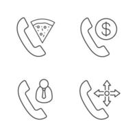 set di icone lineari di servizi telefonici. consegna pizza, servizio clienti, spese telefoniche. simboli di contorno di linee sottili. illustrazioni di contorno vettoriale isolate. tratto modificabile