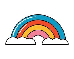 cartone animato arcobaleno e nuvole vettore