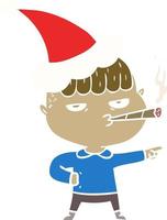 illustrazione a colori piatta di un uomo che fuma indossando il cappello di Babbo Natale vettore
