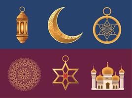 sei icone di ramadan kareem vettore