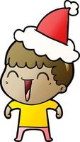 cartone animato sfumato di un uomo felice che indossa il cappello di Babbo Natale vettore