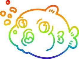 arcobaleno gradiente linea disegno pesce cartone animato che soffia bolle vettore