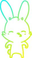 linea a gradiente freddo che disegna un curioso cartone animato di coniglietto vettore