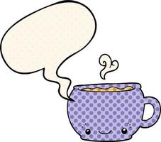 fumetto caldo tazza di caffè e fumetto in stile fumetto vettore