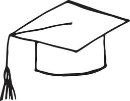 berretto laureato disegnato a mano in stile doodle. , scandinavo, monocromatico. singolo elemento per adesivo di design, icona, diploma di scuola di carte vettore