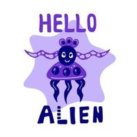 fantastica illustrazione vettoriale aliena unica con scritte