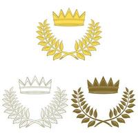 corona d'alloro disegno vettoriale con corona reale, corone ai vincitori