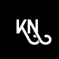 kn lettera logo design su sfondo nero. kn creative iniziali lettera logo concept. disegno della lettera k. kn disegno della lettera bianca su sfondo nero. kn, kn logo vettore