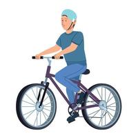 uomo in bicicletta viola vettore