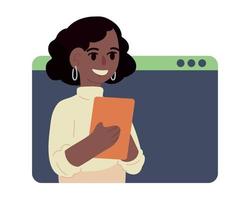donna afro che lavora online vettore