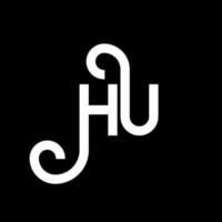 hu lettera logo design su sfondo nero. hu creative iniziali lettera logo concept. hu disegno della lettera. eh disegno di lettera bianca su sfondo nero. eh, eh logo vettore