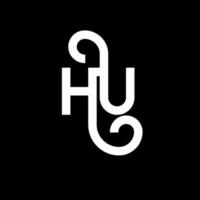 hu lettera logo design su sfondo nero. hu creative iniziali lettera logo concept. hu disegno della lettera. eh disegno di lettera bianca su sfondo nero. eh, eh logo vettore