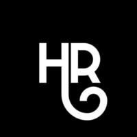 hr lettera logo design su sfondo nero. hr creative iniziali lettera logo concept. disegno della lettera h. hr bianco lettera design su sfondo nero. ora, ora logo vettore