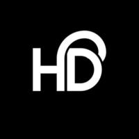 design del logo della lettera hd su sfondo nero. concetto di logo della lettera di iniziali creative hd. disegno della lettera hd. design della lettera bianca hd su sfondo nero. hd, logo hd vettore