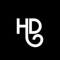design del logo della lettera hd su sfondo nero. concetto di logo della lettera di iniziali creative hd. disegno della lettera hd. design della lettera bianca hd su sfondo nero. hd, logo hd vettore