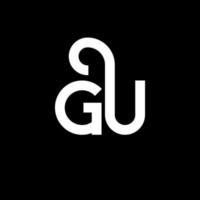 gu lettera logo design su sfondo nero. gu creative iniziali lettera logo concept. disegno della lettera g. gu bianco lettera design su sfondo nero. gu, gu logo vettore