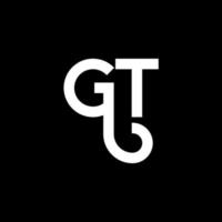 gt lettera logo design su sfondo nero. gt creative iniziali lettera logo concept. disegno della lettera gt. gt bianco lettera design su sfondo nero. gt, gt logo vettore