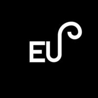 eu lettera logo design su sfondo nero. eu creative iniziali lettera logo concept. disegno della lettera dell'UE. eu bianco lettera design su sfondo nero. ue, ue logo vettore