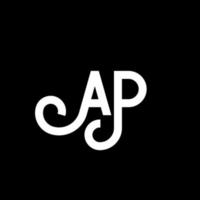 ap lettera logo design su sfondo nero. ap creative iniziali lettera logo concept. disegno della lettera ap. ap bianco lettera design su sfondo nero. ap, ap logo vettore