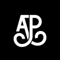 ap lettera logo design su sfondo nero. ap creative iniziali lettera logo concept. disegno della lettera ap. ap bianco lettera design su sfondo nero. ap, ap logo vettore