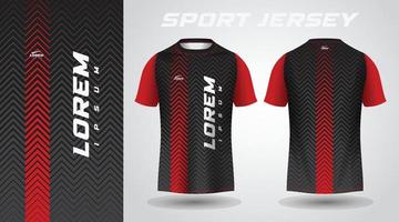 t-shirt nera rossa con design in jersey sportivo vettore