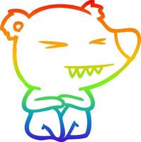 arcobaleno gradiente linea disegno arrabbiato orso polare cartone animato seduto vettore