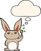 simpatico coniglio cartone animato e bolla di pensiero in stile fumetto vettore