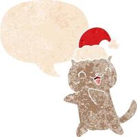 simpatico cartone animato gatto di Natale e fumetto in stile retrò strutturato vettore