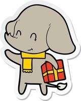adesivo di un simpatico cartone animato elefante di Natale vettore