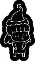 icona del fumetto di una donna indifferente che indossa il cappello di Babbo Natale vettore