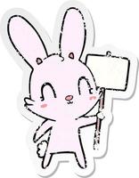 adesivo in difficoltà di un simpatico coniglio cartone animato con segno vettore