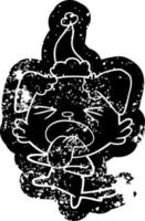 icona angosciata del fumetto di un cane disgustato che indossa il cappello di Babbo Natale vettore