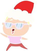 illustrazione a colori piatta di una donna felice che indossa occhiali con cappello da Babbo Natale vettore