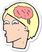adesivo di una testa di cartone animato con il simbolo del cervello vettore