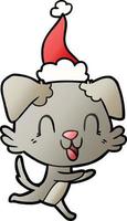 cartone animato sfumato di risata di un cane che indossa il cappello di Babbo Natale vettore