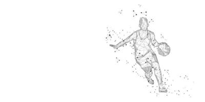 giocatore di basket solitario su sfondo bianco movimento astratto slam dunk low poly wireframe illustrazione vettoriale digitale slam dunk jump
