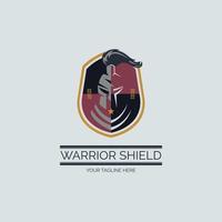 modello di progettazione del logo dello scudo del guerriero spartano del gladiatore per il marchio o l'azienda vettore