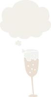cartone animato bicchiere di champagne e bolla di pensiero in stile retrò vettore