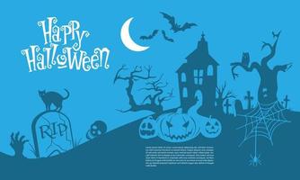 disegno bianco blu felice di halloween per il vettore del fondo del festival del partito di notte di festa