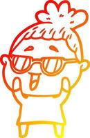 caldo gradiente disegno cartone animato donna felice che indossa gli occhiali vettore