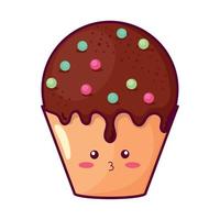 cupcake al cioccolato kawaii vettore