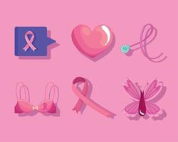 sei icone di consapevolezza del cancro al seno vettore