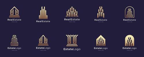 set di progettazione del logo dell'edificio, immobiliare, architettura, costruzione vettore