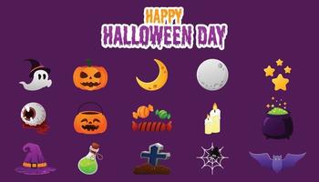 set di icone di design piatto di halloween felice vettore